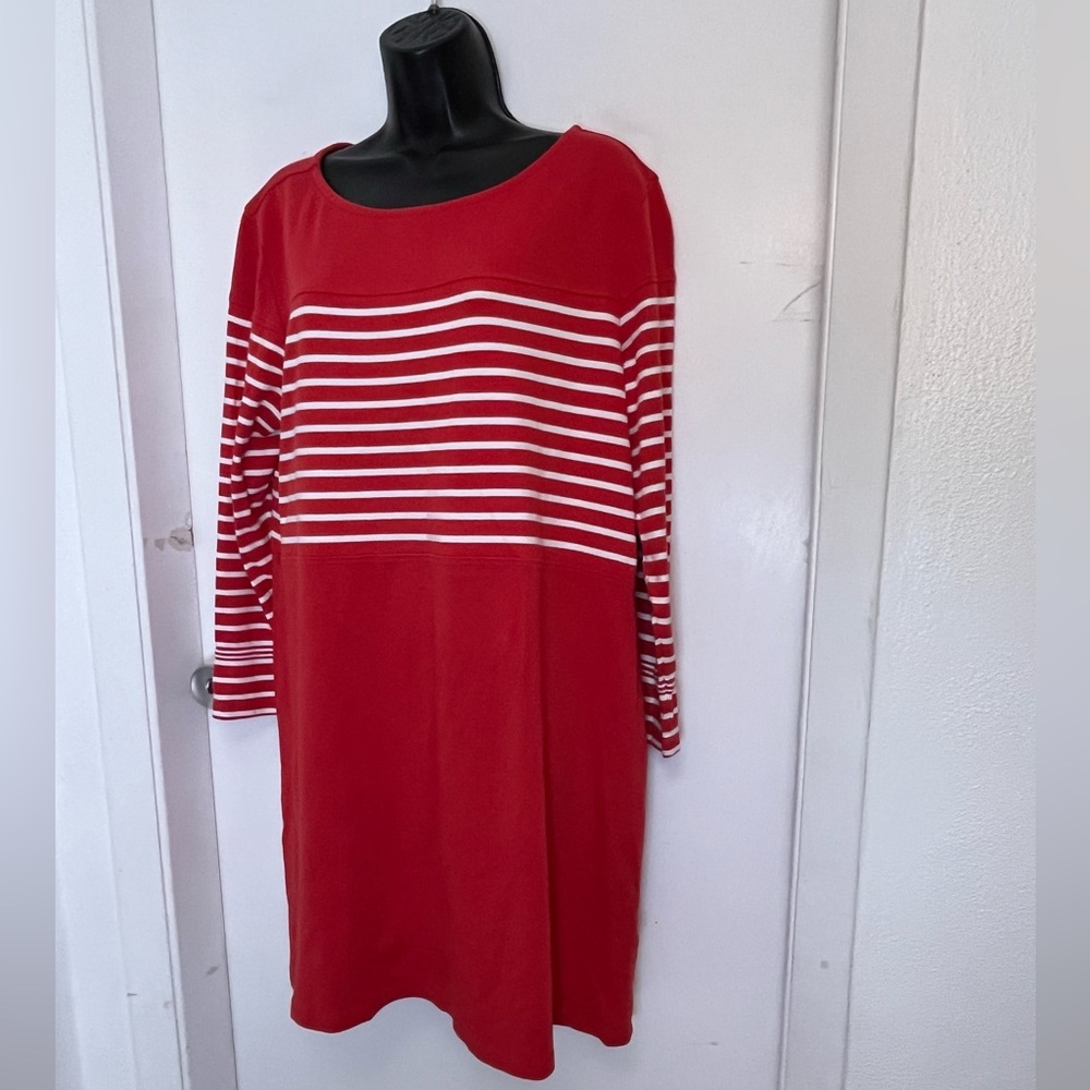 1901 Red White Striped Long Sleeve Knit Dress XL petit